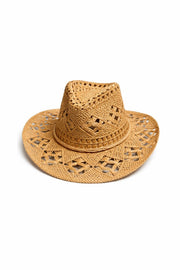 Ribbon Detail Woven Mink Fedora Hat