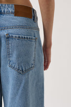 Ribbon Detail Cargo Pocket Wide Leg Blue Jean