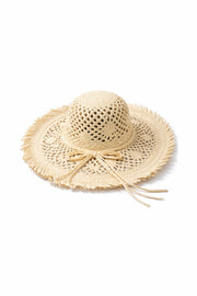 Straw Stone Hat with Tassel and Ribbon Detail