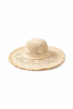 Ribbon Detail Fringed Straw Beige Hat