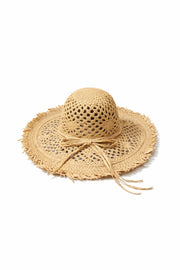 Straw Mink Hat with Ribbon Detail Tassels
