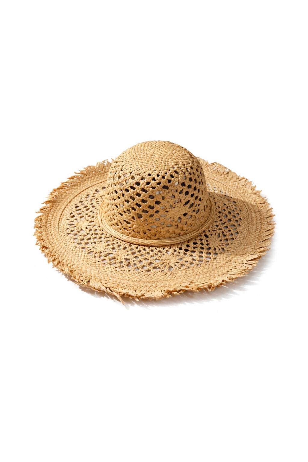 Ribbon Detail Fringed Straw Mink Hat