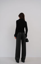 Fur Coat Detailed Zip-Up Black Knit Cardigan
