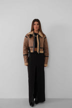 Fur-Lined Leather Brown Coat