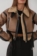 Fur-Lined Leather Brown Coat