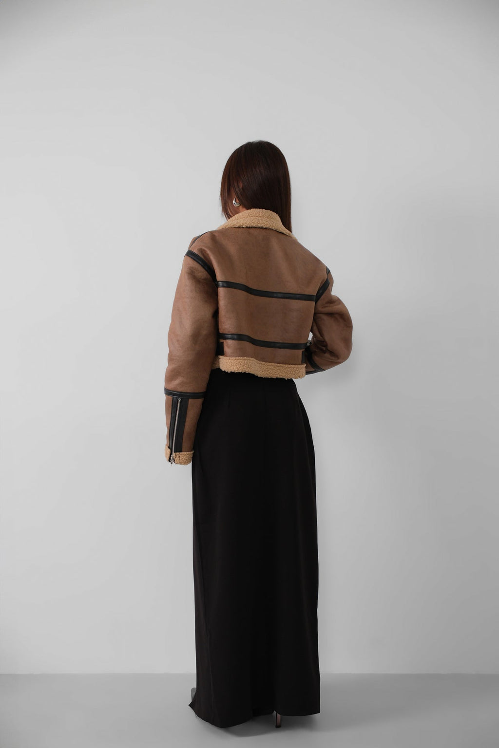 Fur-Lined Leather Brown Coat