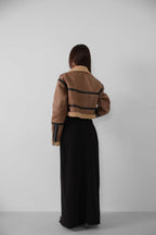 Fur-Lined Leather Brown Coat