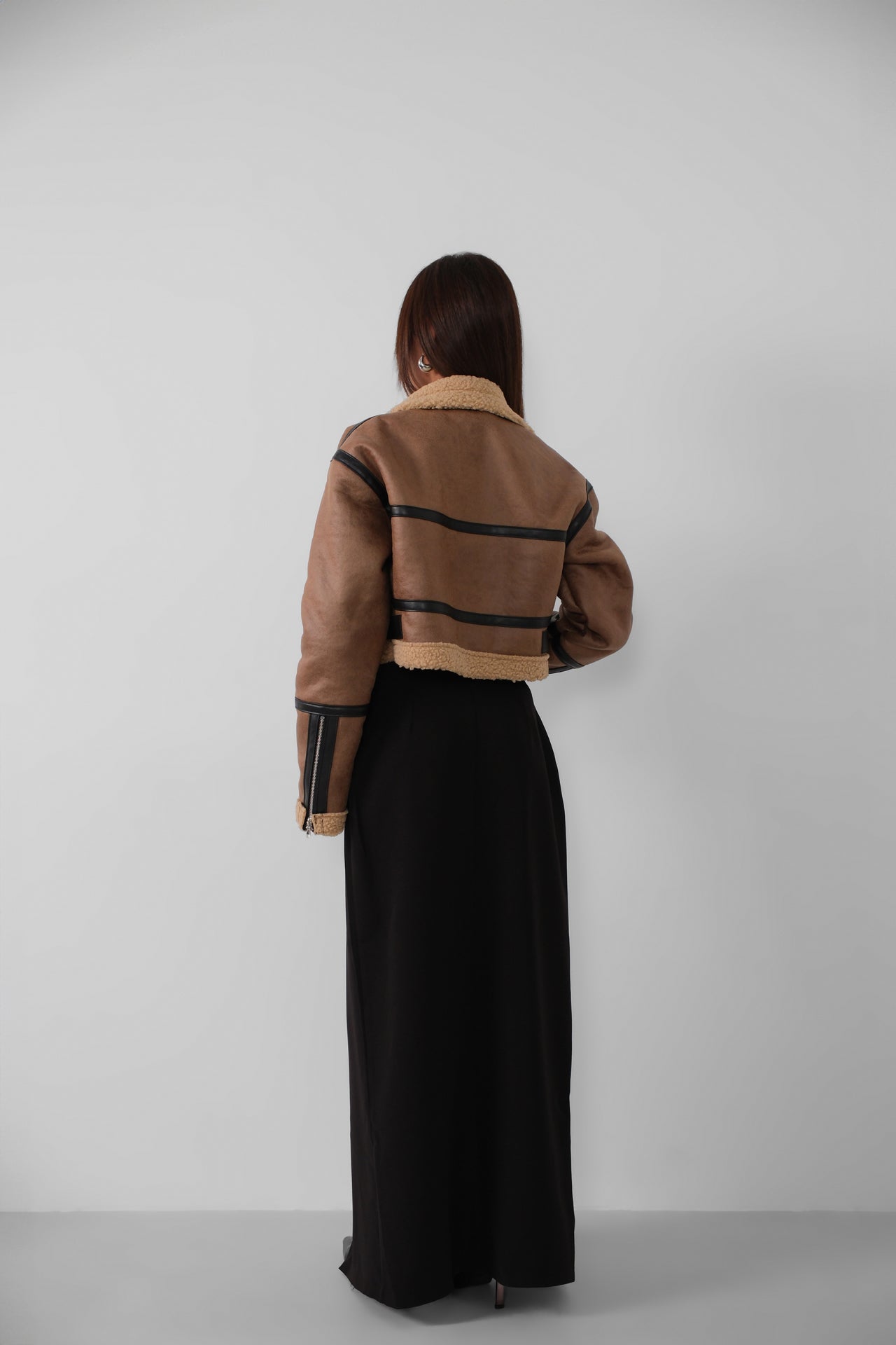 Fur-Lined Leather Brown Coat
