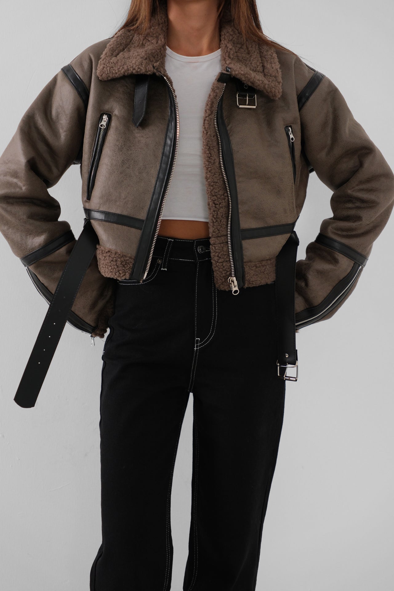 Fur-Lined Leather Smoke Coat