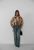 Fur-Lined Leather Tan Coat