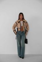 Fur-Lined Leather Tan Coat