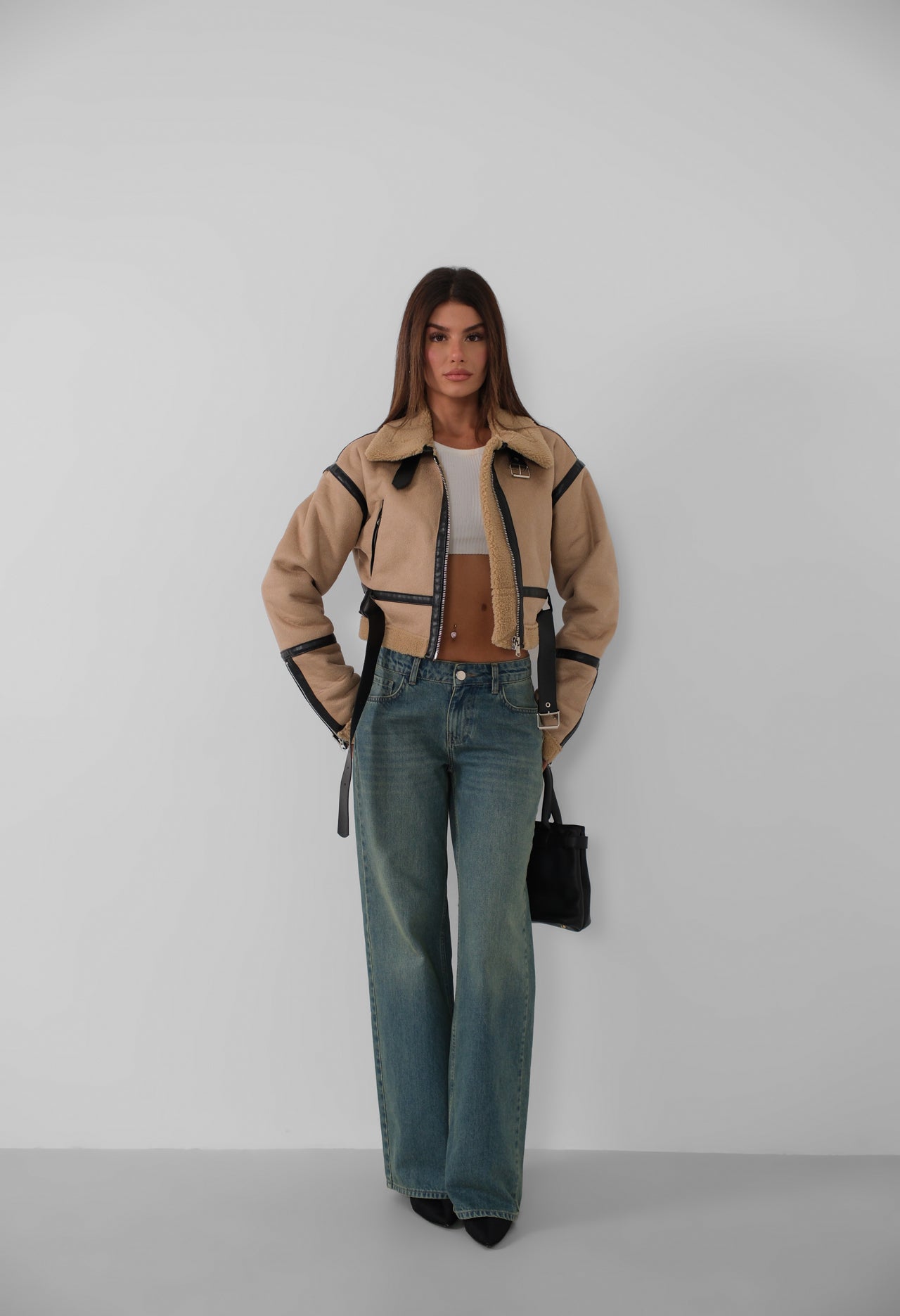 Fur-Lined Leather Tan Coat