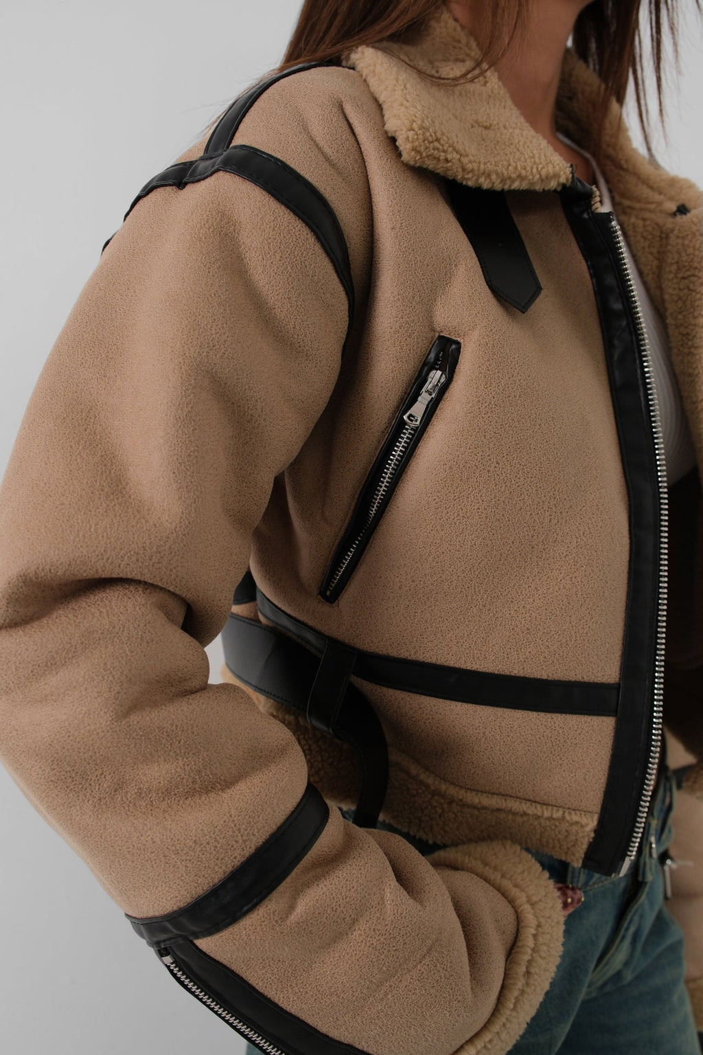 Fur-Lined Leather Tan Coat