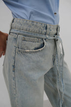Sash Detail High Waist Light Blue Jeans