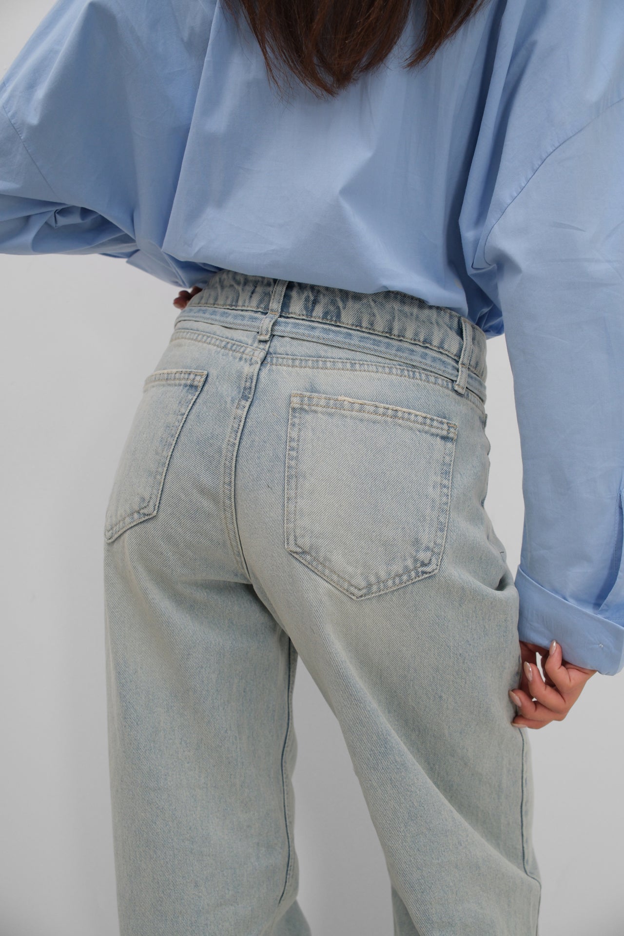 Sash Detail High Waist Light Blue Jeans