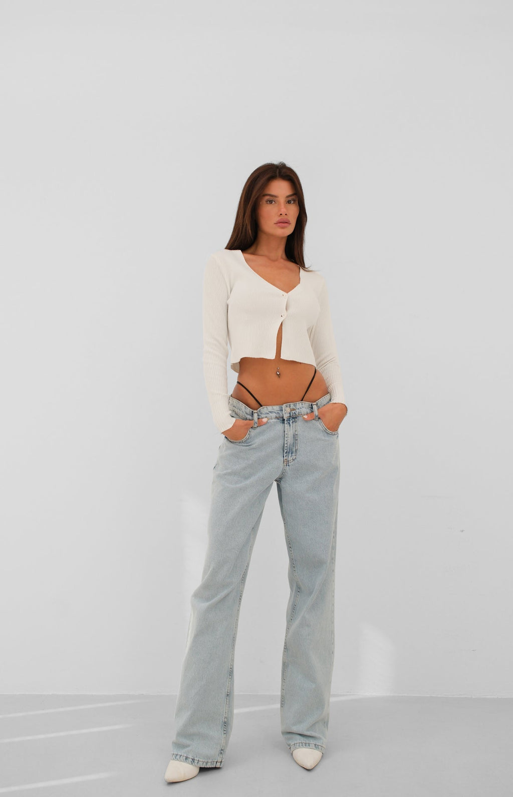 Elastic Detay Light Blue Low Waist Jeans