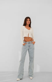 Elastic Detail Light Blue Low Waist Jeans