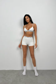 Rubber Detail White Sports Bra
