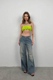 Elastic Detail Lime Strapless Crop