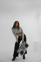 Elastic Boxer Low Waist Gray Jeanss Two-Piece Set