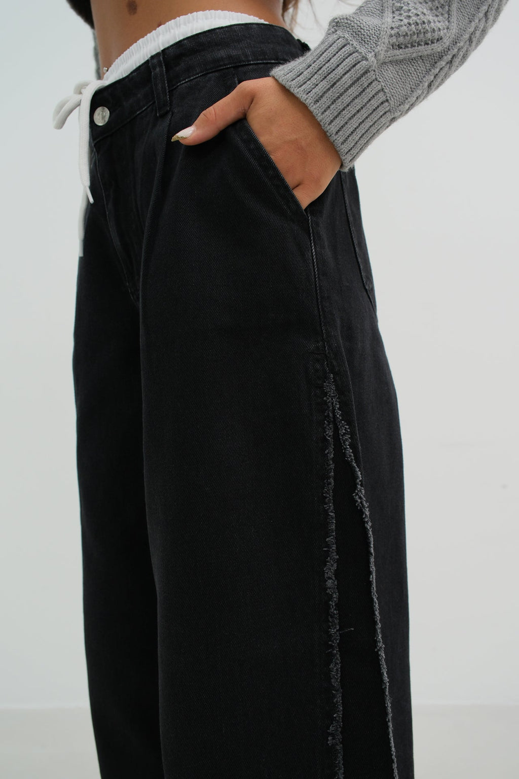 Elastic Boxer Low Waist Gray Jeanss Two-Piece Set