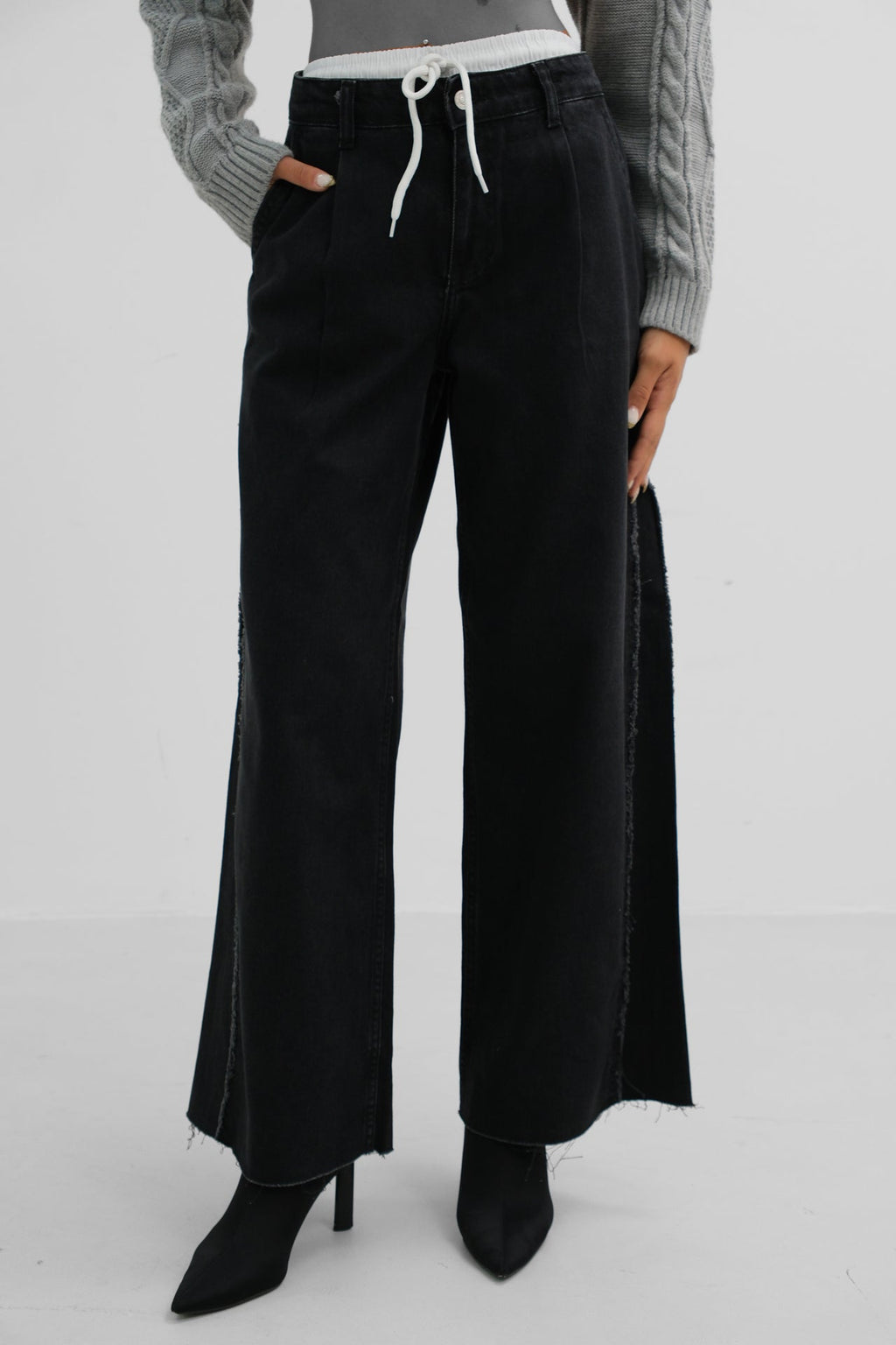 Elastic Boxer Low Waist Gray Jeanss Two-Piece Set