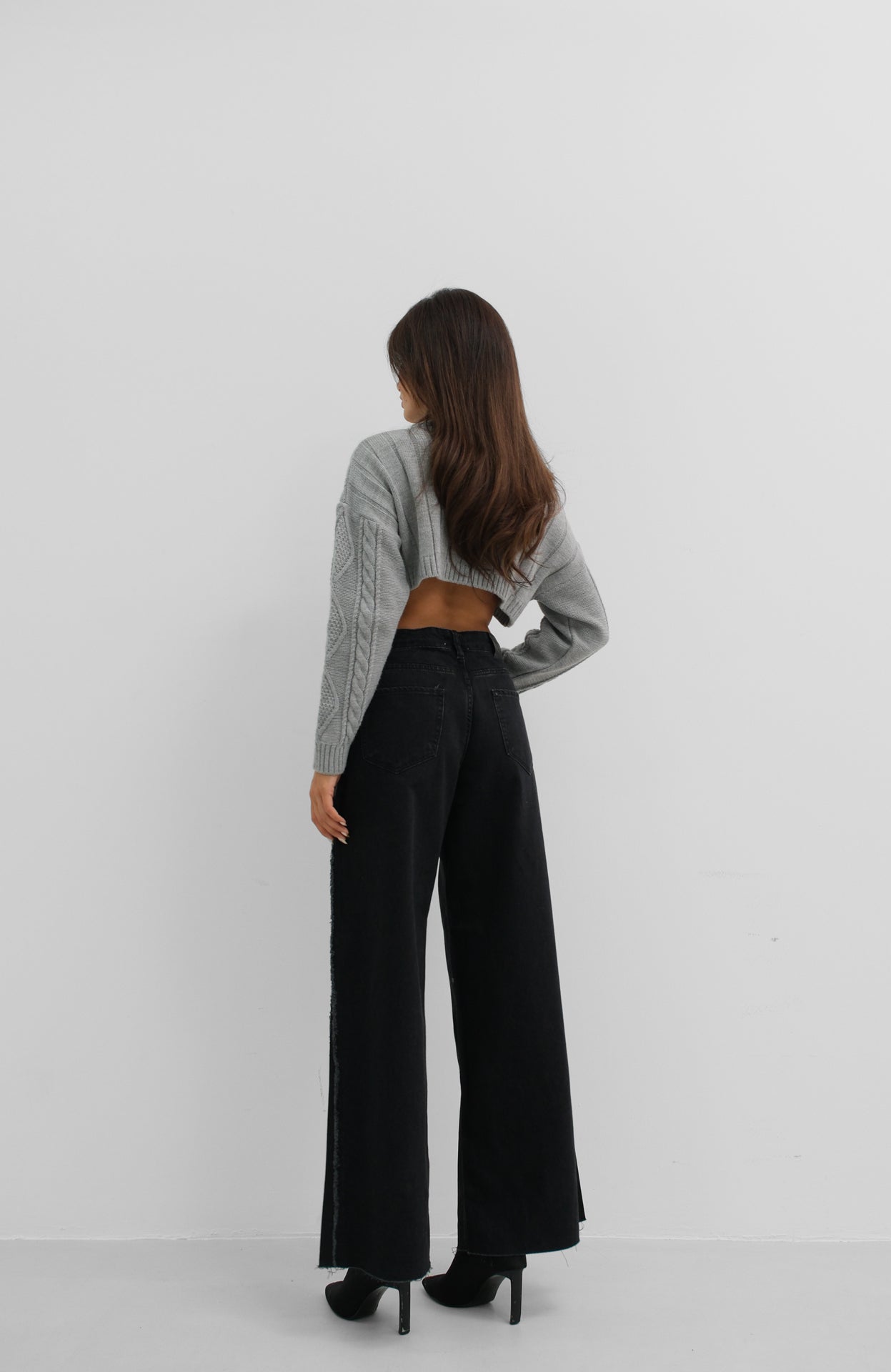 Elastic Boxer Low Waist Gray Jeanss Two-Piece Set