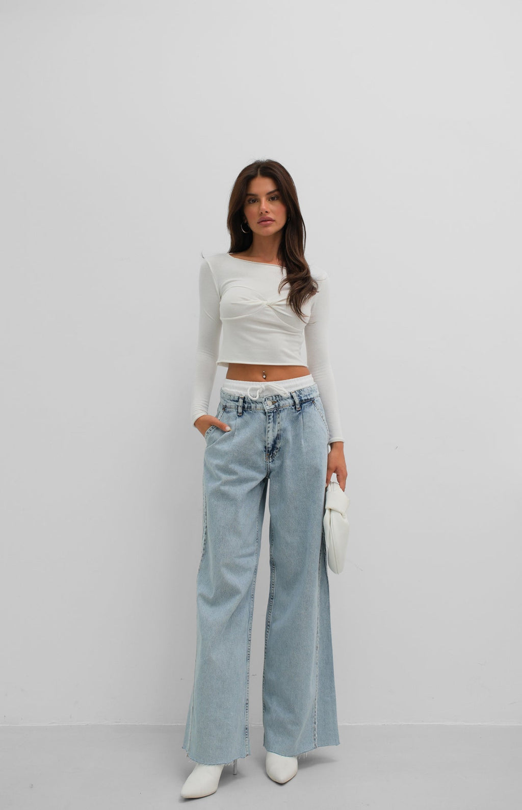 Elastic Boxer Low Waist Blue Jeanss Two-Piece Set