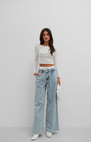 Elastic Boxer Low Waist Blue Jeans Two Piece Set