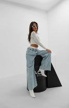 Elastic Boxer Low Waist Blue Jeanss Two-Piece Set