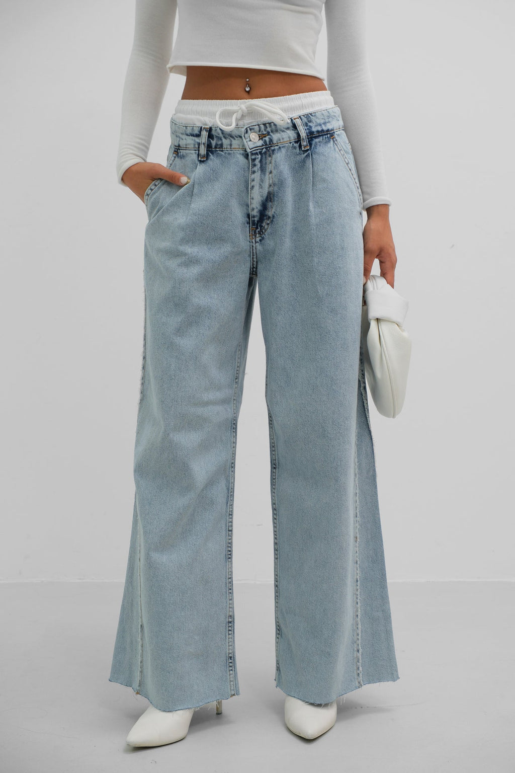 Elastic Boxer Low Waist Blue Jeanss Two-Piece Set