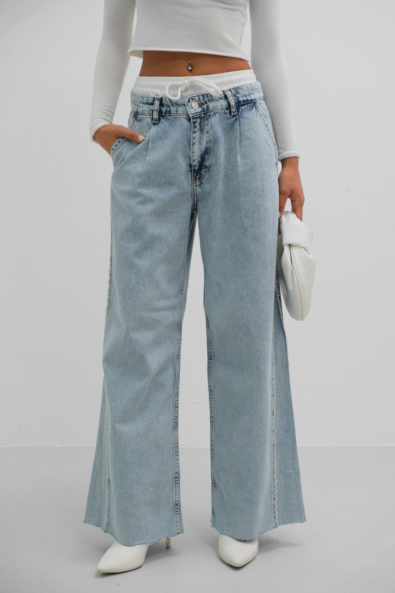 Elastic Boxer Low Waist Blue Jeanss Two-Piece Set