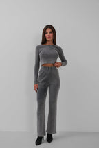 Laser Detail Washed Knit Gray Set