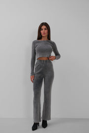 Laser Detailed Washed Knitwear Gray Suit