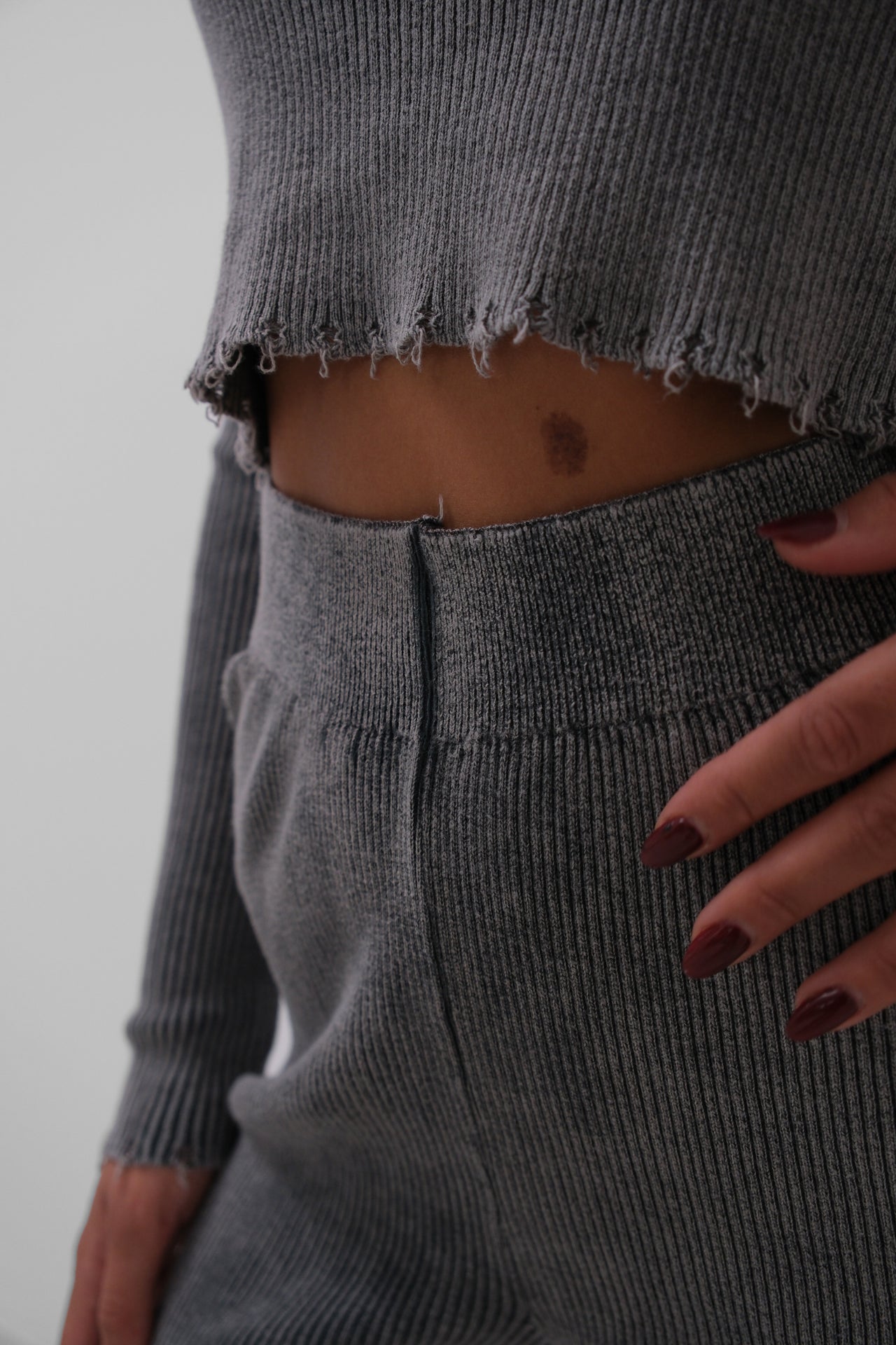 Laser Detail Washed Knit Gray Set