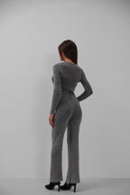 Laser Detail Washed Knit Gray Set