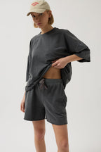 Laser Cut Lace-Up Detail Anthracite Shorts
