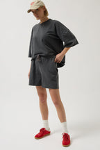 Laser Cut Lace-Up Detail Anthracite Shorts