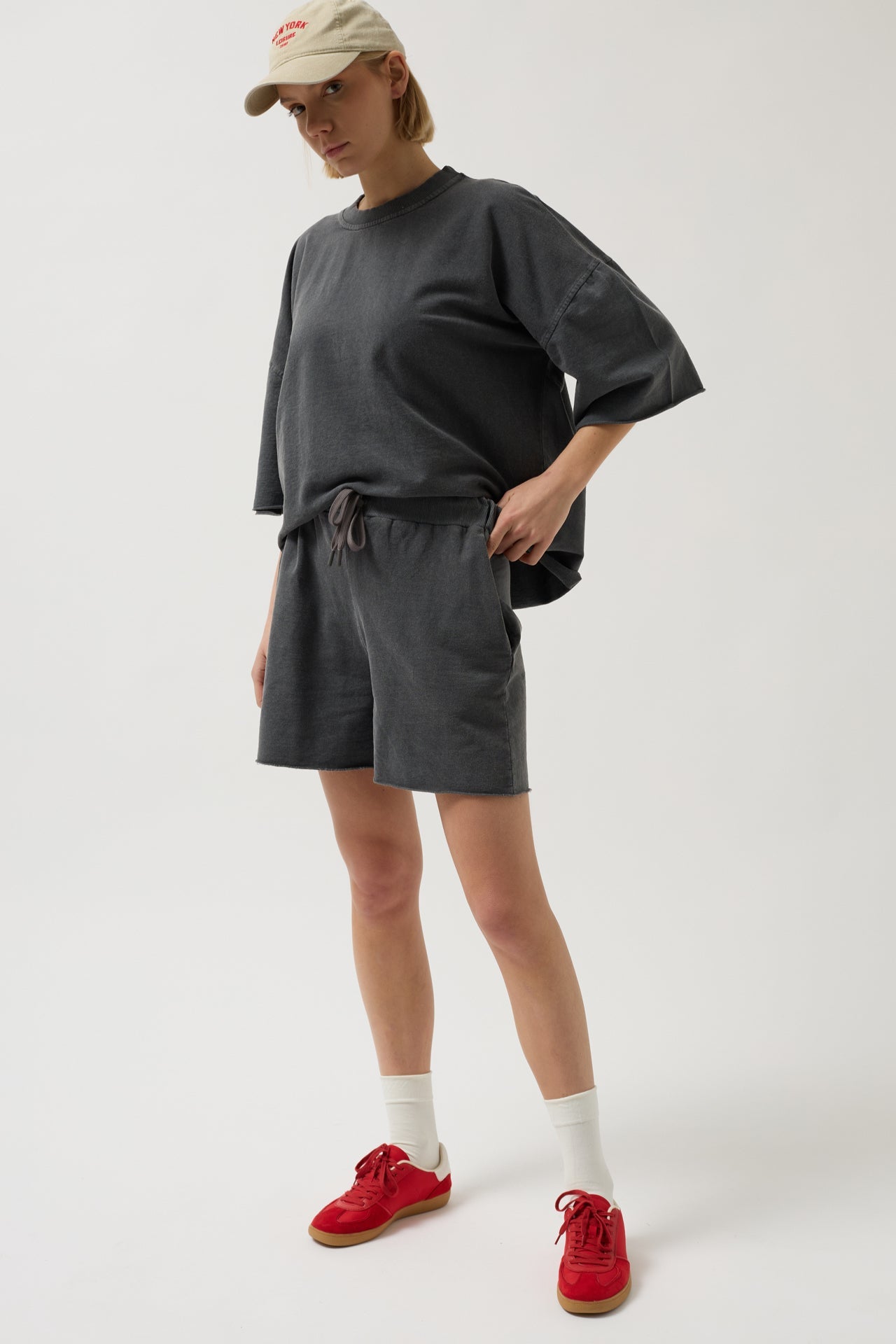 Laser Cut Lace-Up Detail Anthracite Shorts