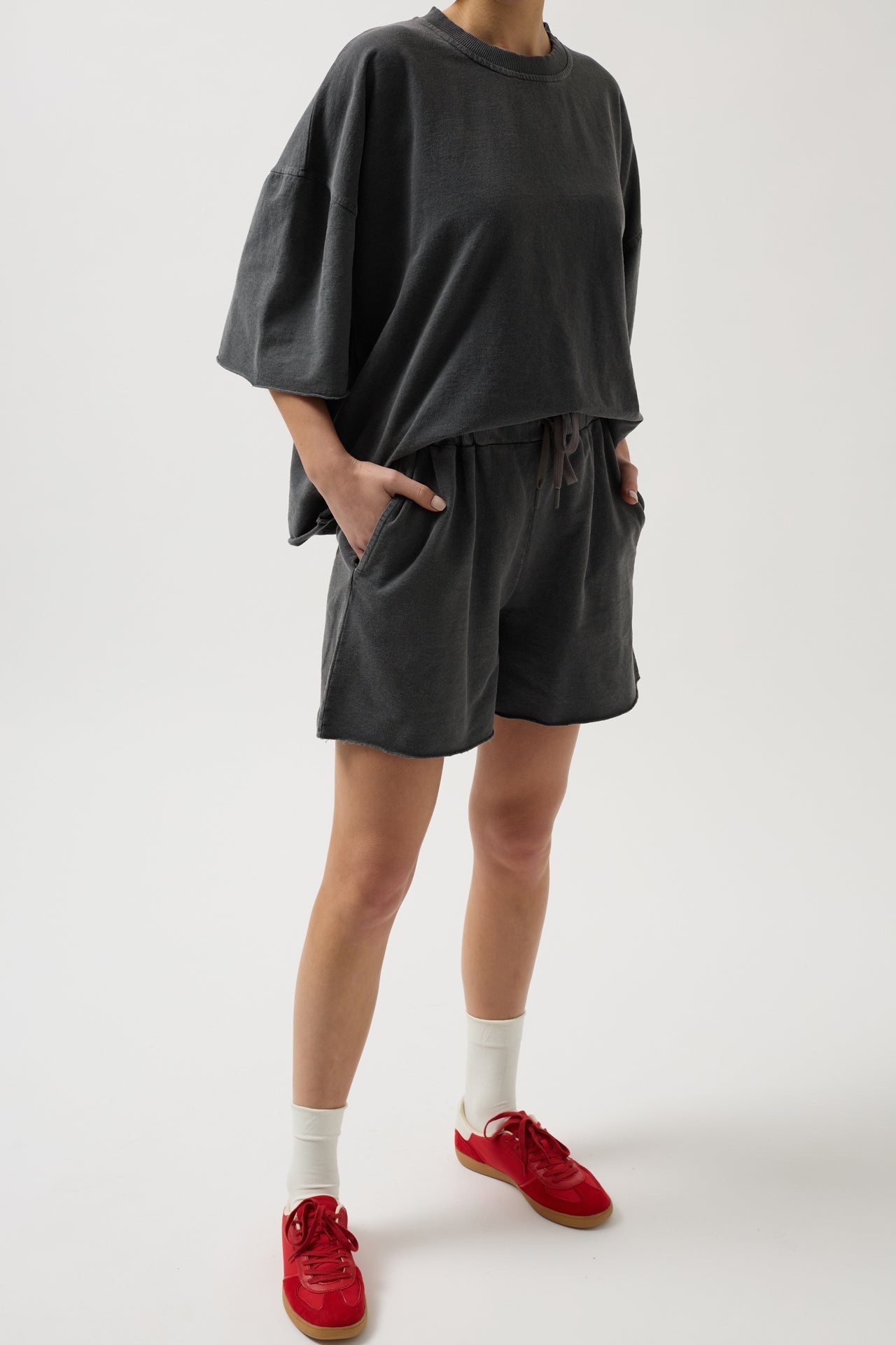 Laser Cut Lace-Up Detail Anthracite Shorts