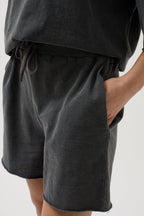 Laser Cut Lace-Up Detail Anthracite Shorts