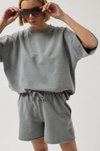 Laser Cut Lace-Up Detail Gray Shorts