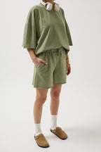 Laser Cut Lace-Up Detail Khaki Shorts