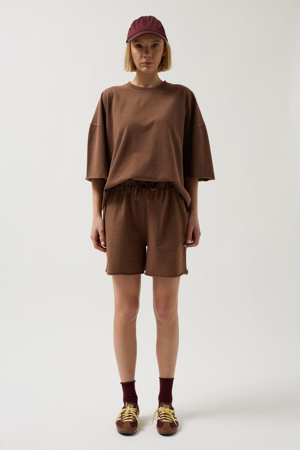 Laser Cut Lace-Up Detail Brown Shorts