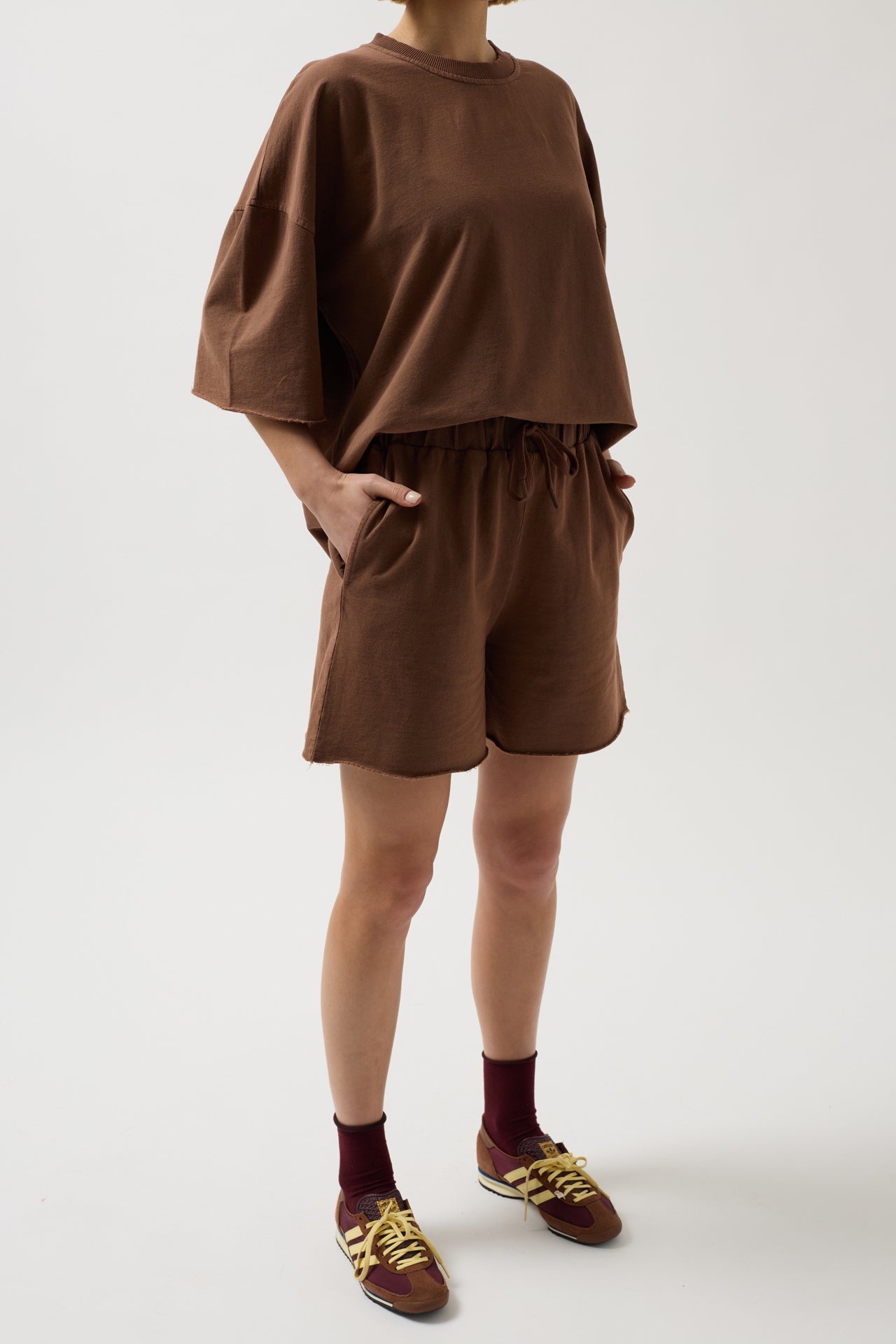 Laser Cut Lace-Up Detail Brown Shorts