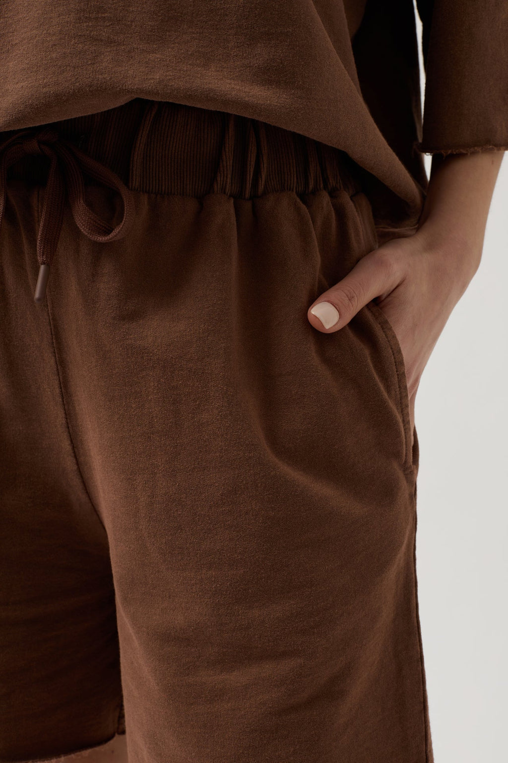 Laser Cut Lace-Up Detail Brown Shorts