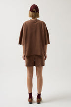 Laser Cut Lace-Up Detail Brown Shorts