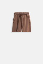Laser Cut Lace-Up Detail Brown Shorts