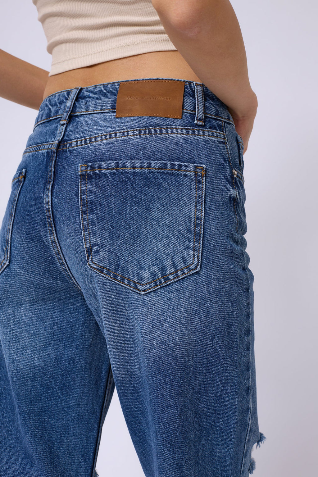 Laser Cut Wide Leg Blue Jeans