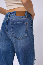 Laser Cut Wide Leg Blue Jeans
